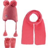 Kitti 1-4 Yaş Kız Bebek & Çocuk Atkı Bere Eldiven 3'lü Takım - 1 - 4 Yaş - Koyu Pembe