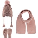 Kitti 4-8 Yaş Kız Bebek Çocuk Atkı Bere Eldiven 3'lü Takım - Pudra - 4 - 8 Yaş