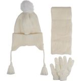 Kitti 4-8 Yaş Kız Çocuk Atkı Bere Eldiven Içi Polarlı 3'lü Takım 24170-03 - Standart - Krem