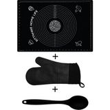 Kittiwake Home Life 3’lü Siyah Silikon Mutfak Seti – Ölçülü Hamur Açma Matı 45X65 Cm, Isıya Dayanıklı Fırın Eldiveni 35 cm ve Silikon Kaşık 27 cm