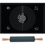 Kittiwake Home Life Siyah Renk 45X65 cm Silikon Hamur Açma Matı ve 42 cm Bambu Saplı Siyah Silikon Merdane
