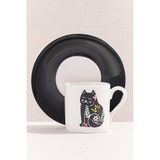 Kitty Porselen Espresso Fincanı Siyah Beyaz