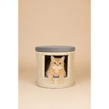 Kittyhome El Işçiliği Premium Rattan Kedi Evi Ve Puf (Gri & Krem)
