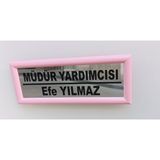 Kıvılcım Plastik ve Reklam Ürünleri Okul Sınıf Kapı İsimliği - 10 x 26 cm - Pembe - Parlak Gri