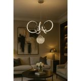 Kıvrım Tekli Kristal Toplu Modern Oturma LED Avize - 2 - Krom