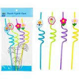 Kıvrımlı Renkli Plastik Pipet - Figürlü Tasarım - 4'lü Paket Midastech - Çok Renkli