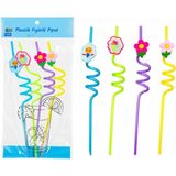 Kıvrımlı Renkli Plastik Pipet - Figürlü Tasarım - 4'lü Paket Midastech