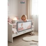 Kiwi Bed Guard 150x60-70 cm Asansörlü Çocuk Yatak Bariyeri – Gri, Düşme Önleyici Tatlı Prenses Desen