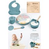 Kiwi Koala %100 Doğal Silikon Bebek Beslenme Seti - BPA Free Vakumlu Mama Tabağı, Kaşık Ve Önlük Seti Mavi