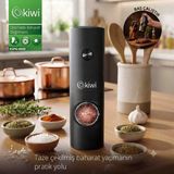 kiwi KSPG-4849 Pilli Otomatik Baharat Değirmeni - LED Işıklı, Ayarlanabilir Kalınlık, Tuz ve Karabiber Öğütücü - Siyah