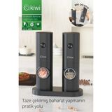 Kiwi Kspg-4850 Pilli Işıklı Tuz Karabiber Değirmeni Otomatik Baharat Öğütücü 2li Paket (SİYAH) - Siyah - 70 ml