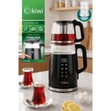 Kiwi KTM-2919 Çay Makinesi, 1.7L & 1.0L Demlik, Dijital Panel, Cam Kettle, Siyah