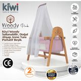 Kiwi Woody Sallanabilir Doğal Ahşap Anne Yanı Portatif Beşik - Fuşya - Pembe