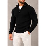 Kıyafet Bayi Erkek Siyah Yarım Fermuarlı Polo Yaka Fitilli Triko Kazak - 2XL