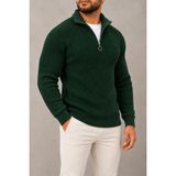 Kıyafet Bayi Erkek Zümrüt Yeşili Yarım Fermuarlı Polo Yaka Fitilli Triko Kazak - XL