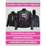 Kıyak Moto 3 Katmanlı 4 Mevsim Kadın Motosiklet Montu Korumalı Reflektörlü - Pembe