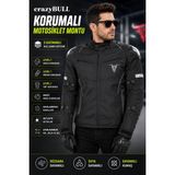 Kıyak Moto Crazybull Matador Siyah Erkek 4 Mevsim 3 Katmanlı Korumalı Reflektörlü Motosiklet Montu - 2XL