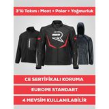Kıyak Moto Kırmızı 3 Katmanlı 4 Mevsim Unisex Motosiklet Montu Korumalı Reflektörlü