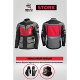 Kıyak Moto Stork Kırmızı 4 Mevsim Korumalı Motosiklet Montu Rider Set – Eldiven & Buff Hediyeli