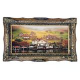 Kıyı Evleri ve Tekne Limanı Adlı İran Tebriz Halı Tablo 123x73cm - Duvar Halı Kilim Tablo