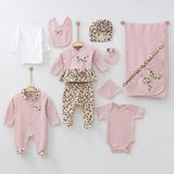 Kız Bebek 0-3 Ay Leopar Desenli Kelebek Nakışlı Hastane Çıkışı Zıbın Seti %100 Pamuk - Pembe - 0 - 3 Ay