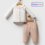Kız Bebek %100 Pamuk Fırfırlı Yaka Gömlek Pantolon 2'li Lisanslı Takım - Ekru - Vizon - 9 - 12 Ay