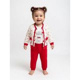Kız Bebek %100 Pamuklu 3'lü Takım Tavşanlı Fiyonklu Hırka, Yazılı Body ve Kırmızı Pantolon Set - 3 Ay - Beyaz - Kırmızı