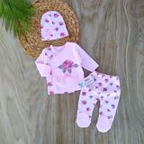 Kız Bebek %100 Pamuklu Pembe Kaneviçe Işlemeli 3'lü Bebek Takımı Hastane Çıkışı Yenidoğan BBK258 - 0 - 3 Ay - 00406 Pembe
