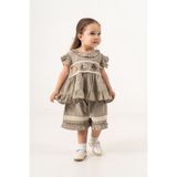 Kız Bebek 2’li Takım – Nakış Detaylı Fırfırlı Bluz ve Şort Set - 6 - 12 Ay - Haki