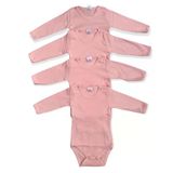 Kız Bebek 4'Lü Uzun Kollu Çıtçıtlı %100 Pamuklu Body Zıbın-Gülkurusu