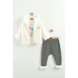 Kız Bebek Baskılı Sweatshirt, Pantolon ve Ceket 3'lü Takım (9-12-18 Ay) - Beyaz - 9 Ay