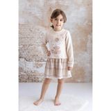 Kız Bebek Baskılı ve Tül Detaylı Garnili Elbise - Ekose - Krem - 3 Yaş