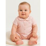 Kız Bebek Bebe Yakalı Organik Pamuklu Kısa Kol Şort Tulum - Pembe - 6 - 9 Ay