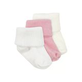 Kız Bebek Beyaz Ekru Pembe 3'Lü Çorap Set 0-6 Ay