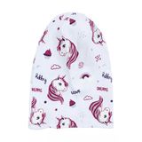 Kız Bebek Beyaz Gri Simli Pembe Unicorn Desenli Bere 0-6 Ay