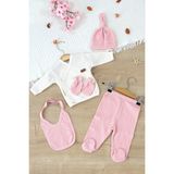 Kız Bebek Beyaz Natural % 100 Pamuk Kumaş 5 Li Hastane Çıkışı Seti STL6999 - 0 - 3 Ay