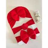 Kız Bebek Bone Seti & Kız Bebek Saç Bandı Seti/ Kız Bebek Fiyonklu Bone Fiyonklu Bandana Set