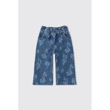 Kız Bebek Çiçek Desenli İndigo Kot Pantolon 3 Yaş (98 cm)