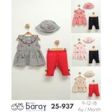 Kız Bebek Çizgili Elbise ve Pantolon Takım (Şapkalı) (9-12-18 Ay) - Gri