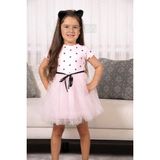 Kız Bebek Çocuk Kabarık Tütü Elbise Puantiyeli Kısa Kol Esnek Likralı - 00406 Pembe