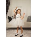 Kız Bebek Çocuk Prenses Kabarık Tütü Kalpli Kısa Kol Esnek Likralı Pamuklu Elbise - 9 Ay - 00-Beyaz