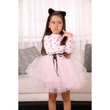 Kız Bebek-Çocuk Uzun Kollu Doğum Günü ve Özel Günler Için Kalpli Tüllü Astarlı Pamuklu Elbise - 00406 Pembe