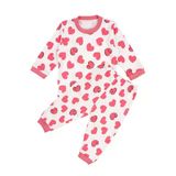 Kız Bebek Ekru Fuşya Kalp Desenli Pijama Takımı