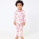 Kız Bebek Ekru Pembe Baby Ayılı Desenli Yakalı Çıtçıtlı Pijama Takımı 0-6 Ay