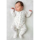 Kız Bebek Ekru Pembe Gül Desenli Fitilli Patikli Tulum