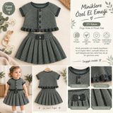 Kız Bebek El Örgüsü Özel Tasarım 2'li Takım – Füme Yeşil Hırka & Etek - 1 – 2 Yaş - Füme - Açık Yeşil