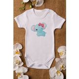 Kız Bebek Fil Baskılı Beyaz Çıtçıtlı Body 5045