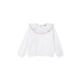 Kız Bebek Fırfır Yaka Detaylı Su Taşı Detaylı Beyaz Sweatshirt 5 Yaş (110 cm)