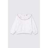 Kız Bebek Fırfır Yaka Detaylı Su Taşı Detaylı Beyaz Sweatshirt 6-12 Ay (68-74 cm)