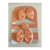 Kız Bebek Fiyonklu Bone Bandana / Kız Bebek Saç Bandı / Kız Bebek Hediyelik / 3' Lü Set